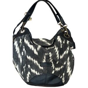 Lucky Brand Bali Hai Black White Canvas Hobo Shoulder Bag Tote